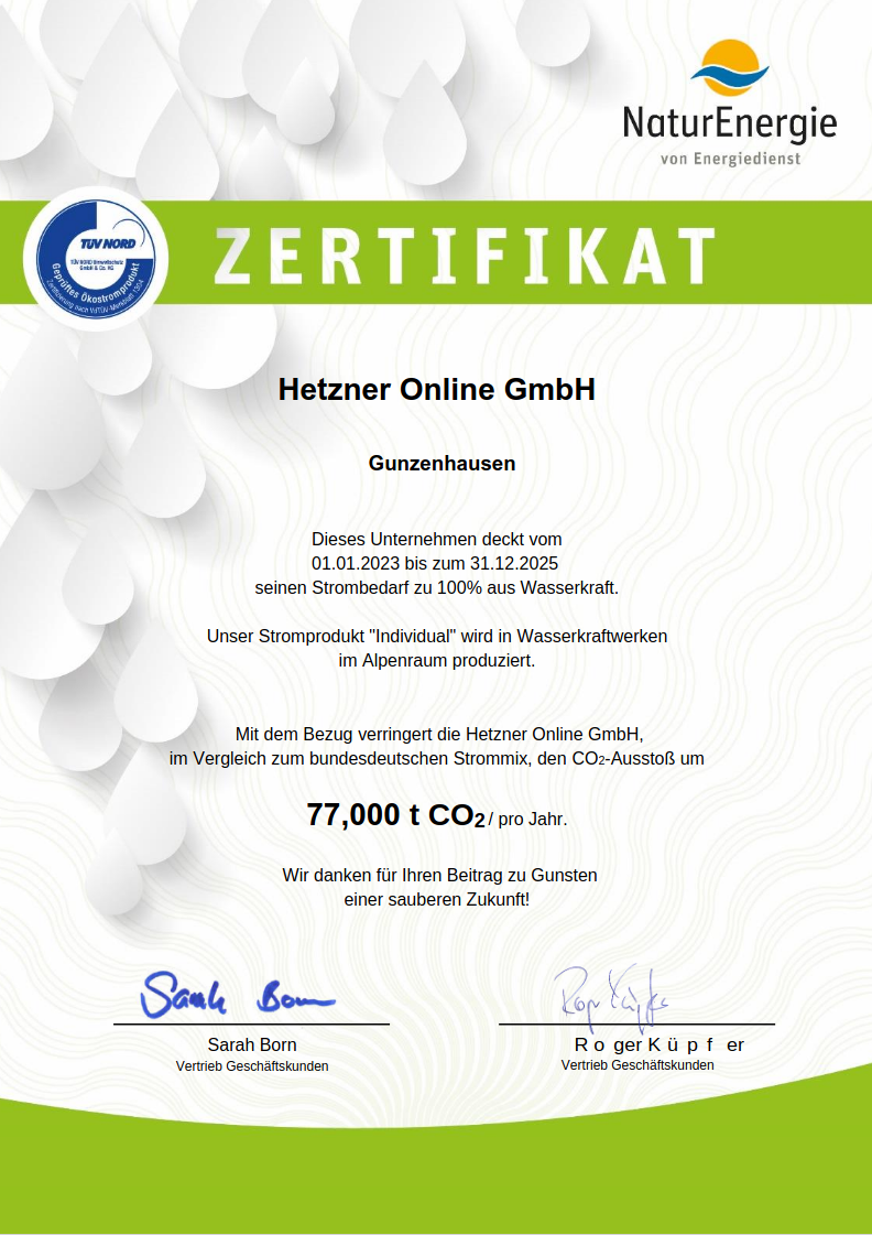 A certifcate of energy usage